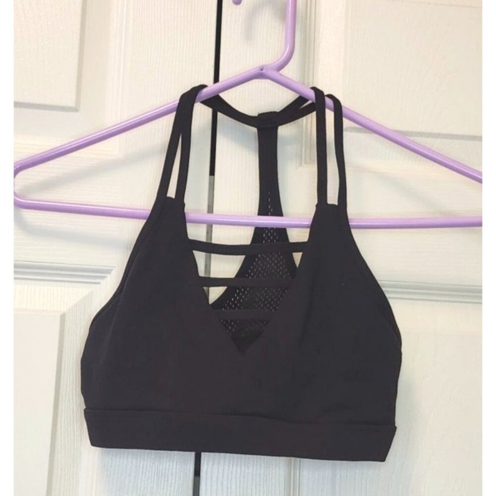 Women Ziya Active Black Grid Racerback Strappy Sports Bra size M